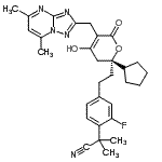 CAS 登录号：877225-09-7， 2-[4-(2-{(2R)-2-环戊基-5-[(5,7-二甲基[1,2,4]三唑并[1,5-a]嘧啶-2-基)甲基]-4-羟基-6-氧代-3,6-二氢-2H-吡喃-2-基}乙基)-2-氟苯基]-2-甲基丙腈