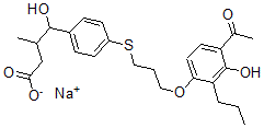 CAS 登录号：91541-81-0， 4-[4-[3-(4-乙酰基-3-羟基-2-丙基苯氧基)丙硫基]苯基]-4-羟基-3-甲基丁酸钠