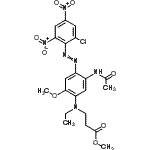 CAS 登录号：93805-18-6， 甲基N-{5-乙酰氨基-4-[(2-氯-4,6-二硝基苯基)偶氮]-2-甲氧基苯基}-N-乙基-beta-丙氨酸酯