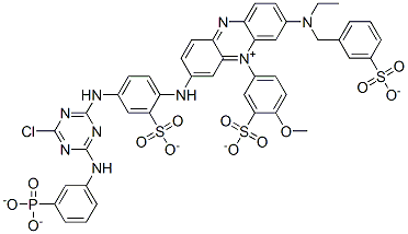 CAS#: 93923-62-7, 3-[[4-[[4-Chloro-6-[(3-Phosphonophenyl)Amino]-1,3,5-Triazin-2-Yl]Amino]-2-Sulfophenyl]Amino]-7-[Ethyl[(3-Sulfophenyl)Methyl]Amino]-5-(4-Methoxy-3-Sulfophenyl)-Phenazinium Inner Salt