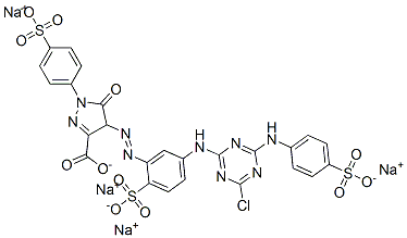 CAS 登录号：93940-70-6， 4-[[5-[[4-氯-6-[(4-磺酸基苯基)氨基]-1,3,5-三嗪-2-基]氨基]-2-磺酸基苯基]偶氮]-4,5-二氢-5-氧代-1-(4-磺酸基苯基)-1H-吡唑-3-羧酸四钠