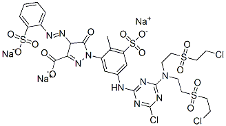 CAS 登录号：94021-10-0， 1-[5-[[4-[双[2-[(2-氯乙基)磺酰基]乙基]氨基]-6-氯-1,3,5-三嗪-2-基]氨基]-2-甲基-3-磺酸基苯基]-4,5-二氢-5-氧代-4-[(2-磺酸基苯基)偶氮]-1H-吡唑-3-羧酸三钠