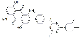 CAS 登录号：94160-37-9， 1,5-二氨基-2-[4-[[4-(二丁基氨基)-6-氟-1,3,5-三嗪-2-基]氧基]苯基]-4,8-二羟基蒽醌