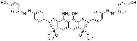 CAS 登录号：94386-24-0， 4-氨基-5-羟基-3,6-双[[4-[(4-羟基苯基)偶氮]苯基]偶氮]萘-2,7-二磺酸二钠