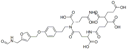 CAS 登录号：94483-60-0， 6-[[(1S)-3-[[(1S)-3-氨基甲酰基-1-羧基-丙基]-[2-[4-[[5-(甲酰氨基甲基)-3-呋喃基]甲氧基]苯基]乙基]氨基甲酰基]-1-羧基丙基]氨基甲酰基]己烷-1,3,4-三羧酸