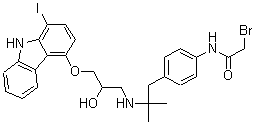 CAS 登录号：97458-57-6， 2-溴-N-[4-[2-[[2-羟基-3-[[1-(碘-125I)-9H-咔唑-4-基]氧基]丙基]氨基]-2-甲基丙基]苯基]-乙酰胺