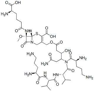 CAS#: 99313-74-3, (7S)-7-[[(R)-5-Amino-5-Carboxy-1-Oxopentyl]Amino]-7-Methoxy-3-[[[6-Amino-3-Hydroxy-4-(L-Ornithyl-L-Valyl-L-Ornithyl-L-Valylamino)-1,6-Dioxohexyl]Oxy]Methyl]Cepham-3-Ene-4-Carboxylic Acid