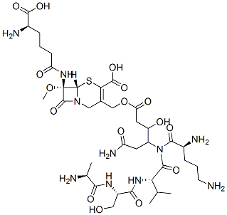 CAS#: 99313-75-4, (7S)-7-[[(R)-5-Amino-5-Carboxy-1-Oxopentyl]Amino]-7-Methoxy-3-[[[6-Amino-3-Hydroxy-4-(L-Alanyl-L-Seryl-L-Ornithyl-L-Valylamino)-1,6-Dioxohexyl]Oxy]Methyl]Cepham-3-Ene-4-Carboxylic Acid