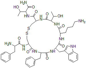 CAS 登录号：99685-66-2， D-苯甘氨酰-L-半胱氨酰-L-苯甘氨酰-D-色氨酰-L-赖氨酰-L-苏氨酰-L-半胱氨酰-L-苏氨酰胺 环 (2-7)-二硫醚