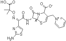 1-[[(6R,7R)-7-[[(2Z)-2-(2-氨基-4-噻唑基)-2-[(1-羧基-1-甲基乙氧基)亚氨基]乙酰基]氨基]-2-羧基-8-氧代-5-硫杂-1-氮杂双环[4.2.0]辛-3-烯-3-基]甲基]吡啶鎓内盐分子结构 (CAS 1000980-60-8)