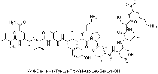 L-缬氨酰-L-谷氨酰胺酰-L-异亮氨酰-L-缬氨酰-L-酪氨酰-L-赖氨酰-L-脯氨酰-L-缬氨酰-L-alpha-天冬氨酰-L-亮氨酰-L-丝氨酰-L-赖氨酸分子结构 (CAS 1003007-59-7)