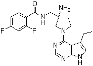 (S)-N-[[3-氨基-1-(5-乙基-7H-吡咯并[2,3-d]嘧啶-4-基)吡咯烷-3-基]甲基]-2,4-二氟苯甲酰胺分子结构 (CAS 1004990-28-6)