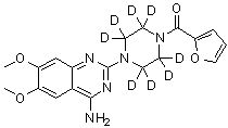 CAS # 1006717-55-0, Prazosin-d<sub>8</sub>, [4-(4-Amino-6,7-dimethoxy-2-quinazolinyl)-1-piperazinyl-2,2,3,3,5,5,6,6-d<sub>8</sub>]-2-furanylmethanone