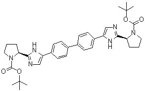 structure of CAS# 1007882-23-6, (2S,2'S)-2,2'-([1,1'-联苯]-4,4'-二基二-1H-咪唑-5,2-二基)二-1-吡咯烷羧酸 1,1'-二叔丁基酯