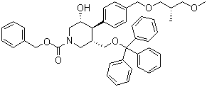 CAS 登录号：1018478-41-5, (3R,4R,5S)-3-羟基-4-[4-[[(2S)-3-甲氧基-2-甲基丙氧基]甲基]苯基]-5-[(三苯基甲氧基)甲基]-1-哌啶羧酸苄酯