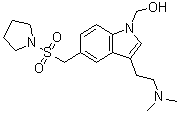 structure of CAS# 1018676-02-2, 3-[2-(Dimethylamino)ethyl]-5-[(1-pyrrolidinylsulfonyl)methyl]-1H-indole-1-methanol