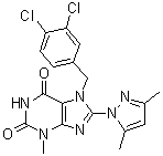 CAS # 1019100-13-0, 7-[(3,4-Dichlorophenyl)methyl]-8-(3,5-dimethyl-1H-pyrazol-1-yl)-3,7-dihydro-3-methyl-1H-purine-2,6-dione