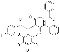 CAS 登录号：1020719-43-0, 4-氟-alpha-(2-甲基-1-氧代丙基)-gamma-氧代-beta-(苯基-2,3,4,5,6-d<sub>5</sub>)-N-[2-(苯基甲氧基)苯基]苯丁酰胺