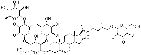 CAS # 102100-46-9, Pseudoproto Pb, (3beta,25R)-26-(beta-D-Glucopyranosyloxy)furosta-5,20(22)-dien-3-yl O-6-deoxy-alpha-L-mannopyranosyl-(1→2)-O-[O-6-deoxy-alpha-L-mannopyranosyl-(1→4)-6-deoxy-alpha-L-mannopyranosyl-(1→4)]-beta-D-glucopyranoside