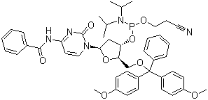 structure of CAS# 102212-98-6, 5'-O-(4,4'-Dimethoxytrityl)-N4-benzoyl-2'-deoxycytidine-3'-(2-cyanoethyl-N,N-diisopropyl)phosphoramidite