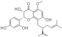 structure of CAS# 102490-65-3, (2R,3S)-2-(2,4-二羟基苯基)-2,3-二氢-3,7-二羟基-5-甲氧基-8-[(2R)-5-甲基-2-(1-甲基乙烯基)-4-己烯基]-4H-1-苯并吡喃-4-酮