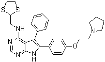structure of CAS# 1026493-77-5, N-(1,3-二硫杂环戊烷-2-基甲基)-5-苯基-6-[4-[2-(1-吡咯烷基)乙氧基]苯基]-7H-吡咯并[2,3-d]嘧啶-4-胺