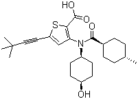 structure of CAS# 1026785-59-0, 5-(3,3-Dimethyl-1-butyn-1-yl)-3-[(cis-4-hydroxycyclohexyl)[(trans-4-methylcyclohexyl)carbonyl]amino]-2-thiophenecarboxylic acid