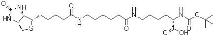 CAS # 102910-26-9, N2-tert-Butoxycarbonyl-N6-(biotinamido-6-N-caproylamido)lysine, N2-[(1,1-Dimethylethoxy)carbonyl]-N6-[6-[[5-[(3aS,4S,6aR)-hexahydro-2-oxo-1H-thieno[3,4-d]imidazol-4-yl]-1-oxopentyl]amino]-1-oxohexyl]-L-lysine