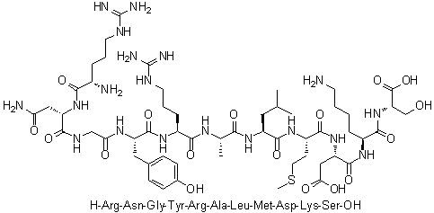 L-精氨酰-L-天冬氨酰胺酰甘氨酰-L-酪氨酰-L-精氨酰-L-丙氨酰-L-亮氨酰-L-蛋氨酰-L-alpha-天冬氨酰-L-赖氨酰-L-丝氨酸分子结构 (CAS 1030384-23-6)