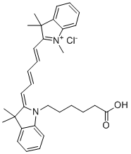 structure of CAS# 1032678-07-1, 2-(5-(1-(5-羧基戊基)-3,3-二甲基吲哚啉-2-亚基)五-1,3-二烯-1-基)-1,3,3-三甲基-3H-吲哚-1-氯化鎓