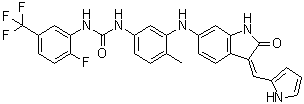 N-[3-[[2,3-二氢-2-氧代-3-(1H-吡咯-2-基亚甲基)-1H-吲哚-6-基]氨基]-4-甲基苯基]-N'-[2-氟-5-(三氟甲基)苯基]-脲分子结构 (CAS 1033769-28-6)