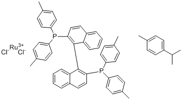 氯[(R)-(-)-2,2'-双(二-p-甲苯基膦基)-1,1'-联萘](p-伞花烃)钌(II)氯化物分子结构 (CAS 1034001-51-8)