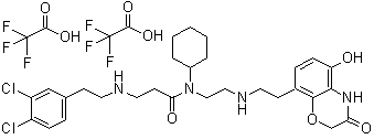 N-环己基-3-[[2-(3,4-二氯苯基)乙基]氨基]-N-[2-[[2-(3,4-二氢-5-羟基-3-氧代-2H-1,4-苯并恶嗪-8-基)乙基]氨基]乙基]丙酰胺 二(2,2,2-三氟乙酸盐)分子结构 (CAS 1035227-44-1)