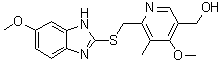structure of CAS# 103876-99-9, 4-Methoxy-6-[[(6-methoxy-1H-benzimidazol-2-yl)thio]methyl]-5-methyl-3-pyridinemethanol