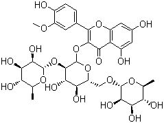 CAS # 104472-68-6, Typhaneoside, 3-((O-6-Deoxy-alpha-L-mannopyranosyl-(1-2)-O-(6-deoxy-alpha-L-mannopyranosyl-(1-6))-beta-D-glucopyranosyl)oxy)-5,7-dihydroxy-2-(4-hydroxy-3-methoxyphenyl)-4H-1-benzopyran-4-one