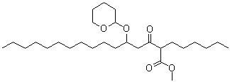 CAS # 104801-67-4, 2-Hexyl-3-oxo-5-[(tetrahydro-2H-pyran-2-yl)oxy]hexadecanoic acid methyl ester