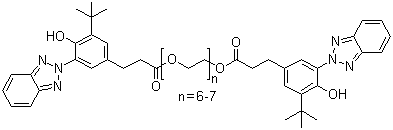双{3-[3-(2H-苯并三唑-2-基)-4-羟基-5-叔丁基苯基]-丙酸}-聚乙二醇 300 酯分子结构 (CAS 104810-47-1)