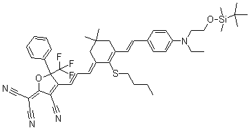 2-[4-[(1E,3E)-3-[2-丁硫基-3-[(1E)-2-[4-[[2-[[(叔丁基)二甲基硅烷基]氧基]乙基]乙基氨基]苯基]乙烯基]-5,5-二甲基-2-环己烯-1-亚基]-1-丙烯-1-基]-3-氰基-5-苯基-5-三氟甲基-2(5H)-呋喃亚基]-丙二腈分子结构 (CAS 1048688-63-6)