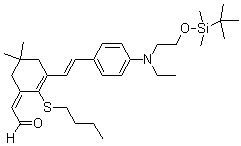 CAS # 1048688-77-2, (2E)-2-[2-(Butylthio)-3-[(1E)-2-[4-[[2-[[(1,1-dimethylethyl)dimethylsilyl]oxy]ethyl]ethylamino]phenyl]ethenyl]-5,5-dimethyl-2-cyclohexen-1-ylidene]-acetaldehyde