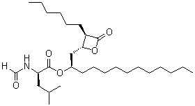 N-甲酰基-D-亮氨酸 (1R)-1-[[(2R,3R)-3-己基-4-氧代-2-氧杂环丁基]甲基]十二烷基酯分子结构 (CAS 104872-27-7)