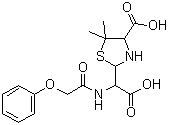 CAS # 1049-84-9, Penicilloic acid V, (Phenoxymethyl)penicilloic acid, 4-Carboxy-5,5-dimethyl-alpha-[(2-phenoxyacetyl)amino]-2-thiazolidineacetic acid, NSC 163496, NSC 74505, Penicilloic V acid