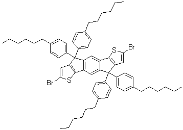 2,7-二溴-4,4,9,9-四(4-己基苯基)-4,9-二氢对称引达省并[1,2-b:5,6-b']二噻吩分子结构 (CAS 1049034-71-0)