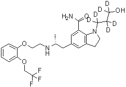 2,3-二氢-1-(3-羟基丙基-1,1,2,2,3,3-d<sub>6</sub>)-5-[(2R)-2-[[2-[2-(2,2,2-三氟乙氧基)苯氧基]乙基]氨基]丙基]-1H-吲哚-7-甲酰胺分子结构 (CAS 1051374-52-7)