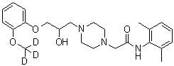 CAS # 1054624-77-9, N-(2,6-Dimethylphenyl)-4-[2-hydroxy-3-[2-(methoxy-d<sub>3</sub>)phenoxy]propyl]-1-piperazineacetamide