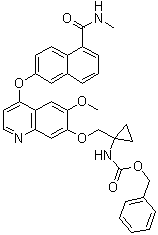 CAS # 1058137-21-5, N-[1-[[[6-Methoxy-4-[[5-[(methylamino)carbonyl]-2-naphthalenyl]oxy]-7-quinolinyl]oxy]methyl]cyclopropyl]carbamic acid phenylmethyl ester