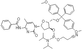 structure of CAS# 105931-57-5, N-Benzoyl-5'-O-[bis(4-methoxyphenyl)phenylmethyl]-2'-deoxy-5-methyl-cytidine 3'-[2-cyanoethyl N,N-bis(1-methylethyl)phosphoramidite]