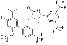 (4S,5R)-5-[3,5-二(三氟甲基)苯基]-3-[[4'-氟-2'-(三氘甲氧基)-5'-(异丙基)-4-(三氟甲基)[1,1'-联苯]-2-基]甲基]-4-甲基-2-恶唑烷酮分子结构 (CAS 1061715-90-9)