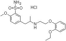 CAS # 106463-17-6, Tamsulosin hydrochloride, 5-[(2R)-2-[[2-(2-Ethoxyphenoxy)ethyl]amino]propyl]-2-methoxybenzenesulfonamide hydrochloride