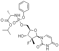 N-[(2'R)-2'-脱氧-2'-氟-2'-甲基-P-苯基-5'-尿苷酰基]-L-丙氨酸异丙酯分子结构 (CAS 1064684-44-1)