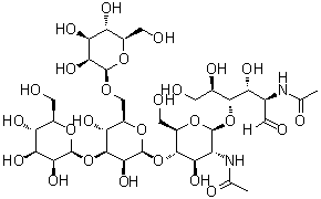 O-beta-D-甘露糖基-(1→3)-O-[beta-D-甘露糖基-(1→6)]-O-beta-D-甘露糖基-(1→4)-O-2-(乙酰氨基)-2-脱氧-beta-D-吡喃葡萄糖基-(1→4)-2-(乙酰氨基)-2-脱氧-D-葡萄糖分子结构 (CAS 1072108-34-9)